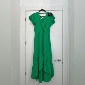 Bright Green Flutter Sleeve Maxi Dress